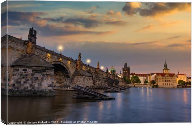Colorful sunset view on old town, Charles bridge Canvas Print by Sergey Fedoskin