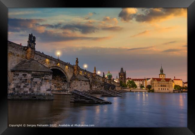 Colorful sunset view on old town, Charles bridge Framed Print by Sergey Fedoskin