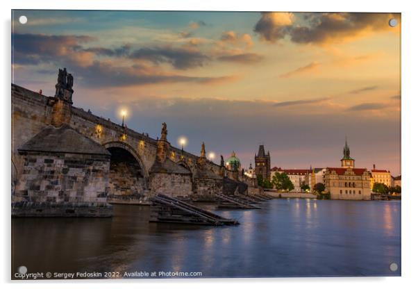 Colorful sunset view on old town, Charles bridge Acrylic by Sergey Fedoskin