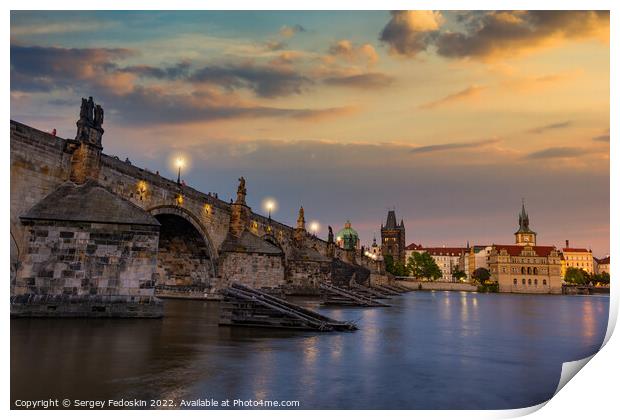 Colorful sunset view on old town, Charles bridge Print by Sergey Fedoskin