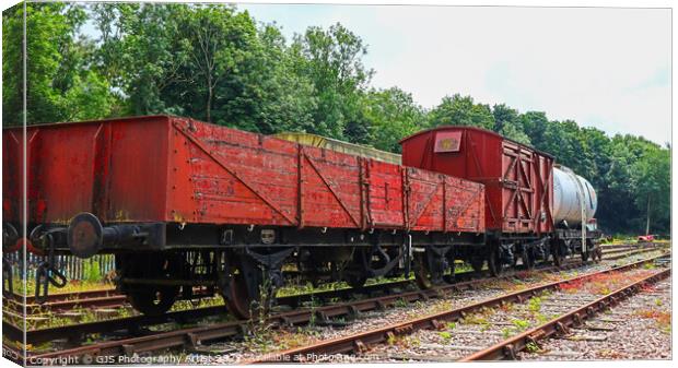 Wooden Wagons and Tanker Canvas Print by GJS Photography Artist
