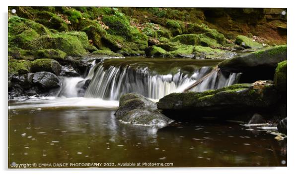 The Waterfalls at Hareshaw Linn, Bellingham  Acrylic by EMMA DANCE PHOTOGRAPHY