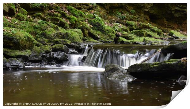 The Waterfalls at Hareshaw Linn, Bellingham Print by EMMA DANCE PHOTOGRAPHY