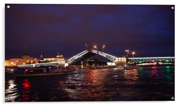 Bridge opening on the Neva Acrylic by Sally Wallis