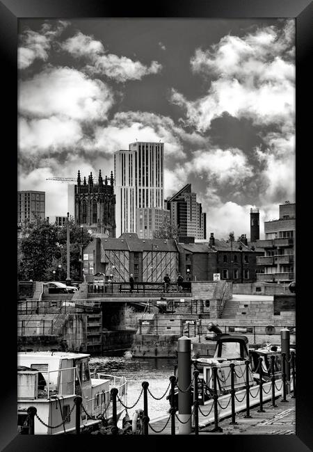 Leeds City From Leeds Dock Mono Framed Print by Glen Allen