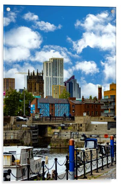Leeds City From Leeds Dock Full Colour Acrylic by Glen Allen