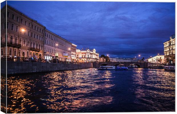 Night time cruise on the Neva, st Petersburg Canvas Print by Sally Wallis