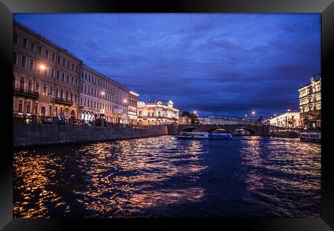 Night time cruise on the Neva, st Petersburg Framed Print by Sally Wallis