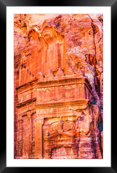 Rose Red Yellow Rock Tomb Street of Facades Petra Jordan  Framed Mounted Print by William Perry