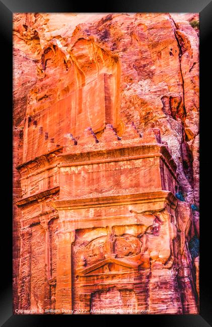 Rose Red Yellow Rock Tomb Street of Facades Petra Jordan  Framed Print by William Perry