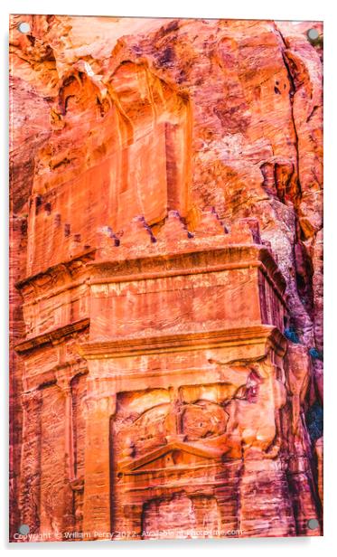 Rose Red Yellow Rock Tomb Street of Facades Petra Jordan  Acrylic by William Perry