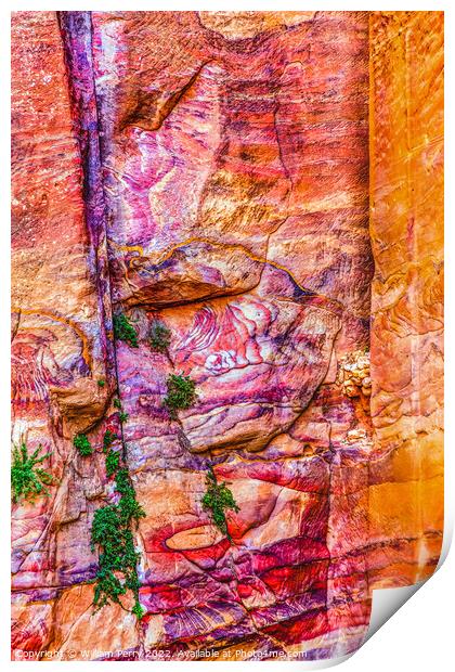 Red Rock Abstract Near Royal Tombs Petra Jordan Print by William Perry