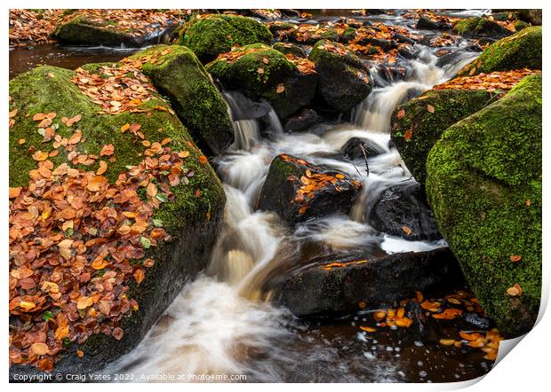 Wyming Brook Autumnal Waterfall Peak District Print by Craig Yates