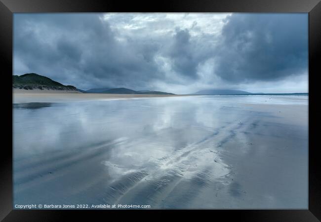 Moody Reflections at Luskentyre Beach Framed Print by Barbara Jones