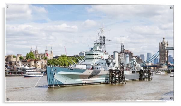 HMS Belfast on the River Thames Acrylic by Jason Wells