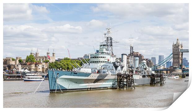 HMS Belfast on the River Thames Print by Jason Wells