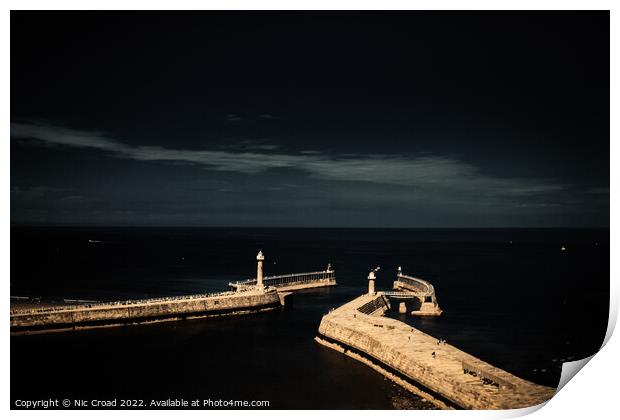 The piers of Whitby Print by Nic Croad