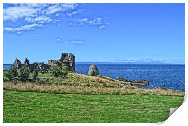 Dunure Castle and Isle of Arran Print by Allan Durward Photography