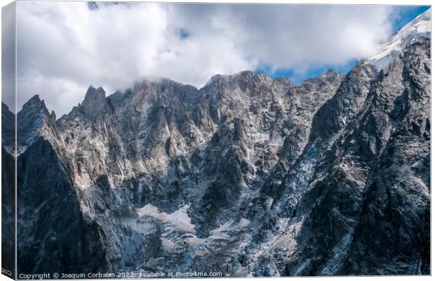High spectacular rocky spiers on alpine peaks for extreme sports Canvas Print by Joaquin Corbalan