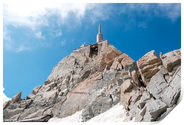 Outside viewpoint at Aiguille du Midi in Chamonix, with tourists Print by Joaquin Corbalan
