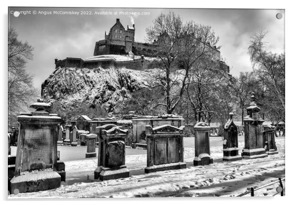 Edinburgh Castle from St Cuthbert Kirkyard mono Acrylic by Angus McComiskey