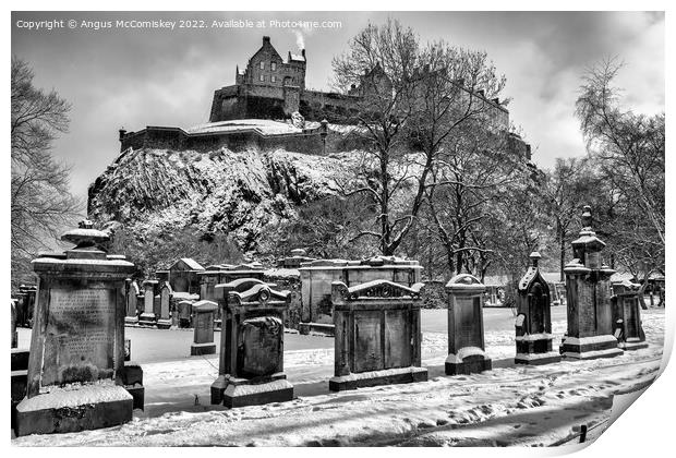 Edinburgh Castle from St Cuthbert Kirkyard mono Print by Angus McComiskey