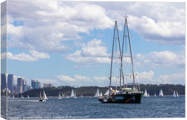 The Greenpeace ship Rainbow Warrior anchored in Sydney Harbour Canvas Print by Kevin Hellon