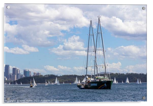 The Greenpeace ship Rainbow Warrior anchored in Sydney Harbour Acrylic by Kevin Hellon