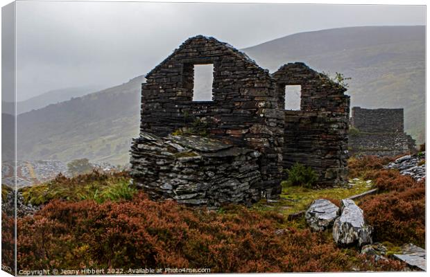 Remains of a building in Penmachno slate quarry North Wales Canvas Print by Jenny Hibbert