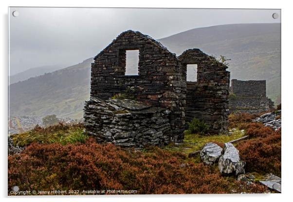 Remains of a building in Penmachno slate quarry North Wales Acrylic by Jenny Hibbert