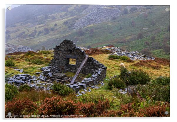 Ruined building in Penmachno slate Quarry North Wales Acrylic by Jenny Hibbert