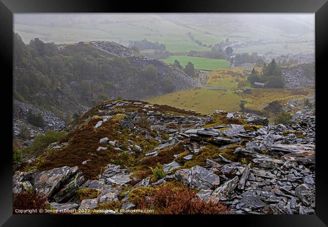Looking down on Penmachno slate quarry North Wales Framed Print by Jenny Hibbert