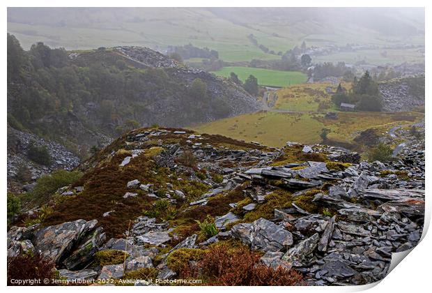 Looking down on Penmachno slate quarry North Wales Print by Jenny Hibbert