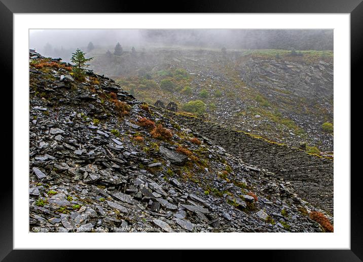 Looking over to ruined building Penmachno slate quarry North Wales Framed Mounted Print by Jenny Hibbert