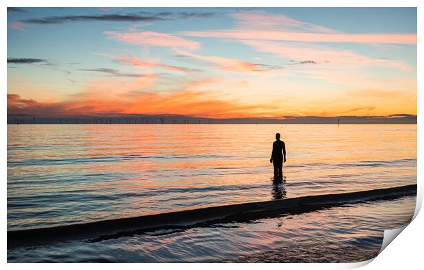 Silhouette of an Iron Man at sunset Print by Jason Wells