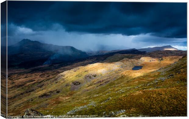  Snowdonia Mountains in Stormy Weather Canvas Print by John Henderson