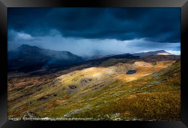  Snowdonia Mountains in Stormy Weather Framed Print by John Henderson