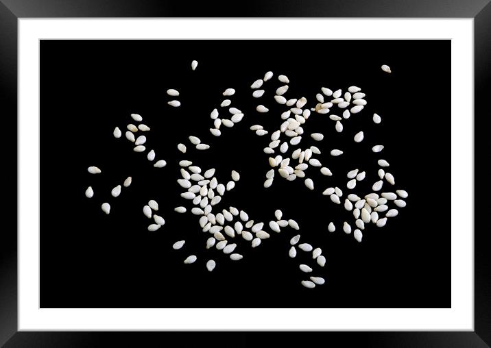 Sesame Seeds on Black Background  Framed Mounted Print by Antonio Ribeiro