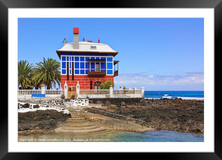 Blue House at the Seaside Framed Mounted Print by Gisela Scheffbuch