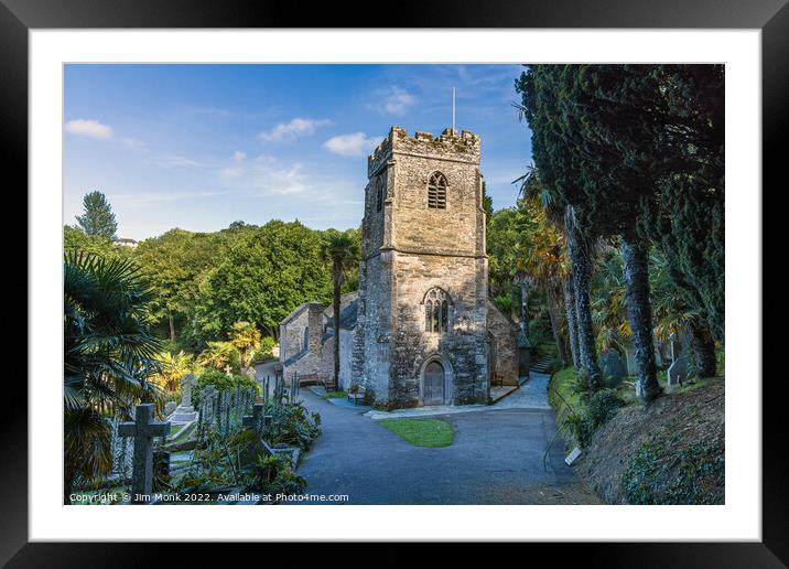 St Just in Roseland Church Framed Mounted Print by Jim Monk