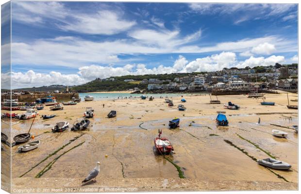 Low Tide at St Ives Harbour Canvas Print by Jim Monk