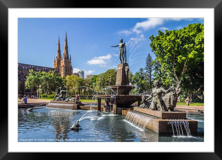 J. F. Archibald Memorial Fountain, Hyde Park with St Marys cathe Framed Mounted Print by Kevin Hellon
