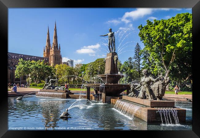 J. F. Archibald Memorial Fountain, Hyde Park with St Marys cathe Framed Print by Kevin Hellon