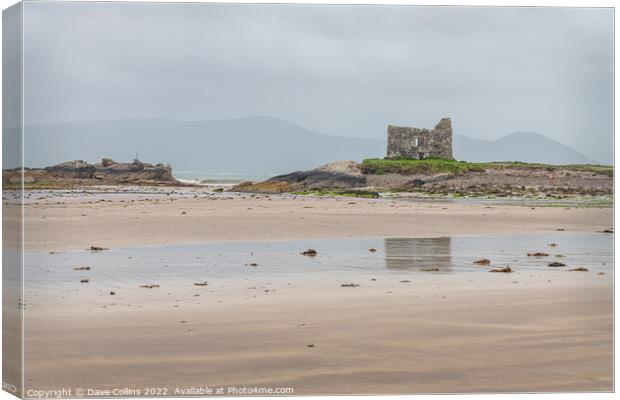 Ballinskelligs Castle from Ballinskelligs Beach at low tide, County Kerry, Ireland Canvas Print by Dave Collins