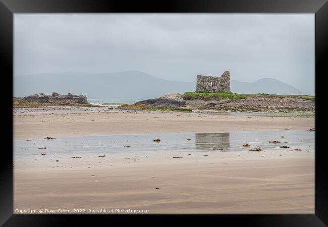 Ballinskelligs Castle from Ballinskelligs Beach at low tide, County Kerry, Ireland Framed Print by Dave Collins