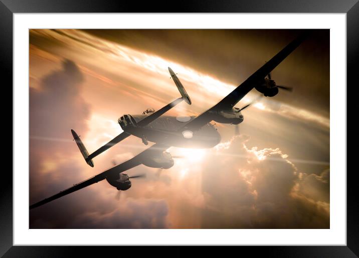 Lancaster Bomber Sun Rays Framed Mounted Print by J Biggadike