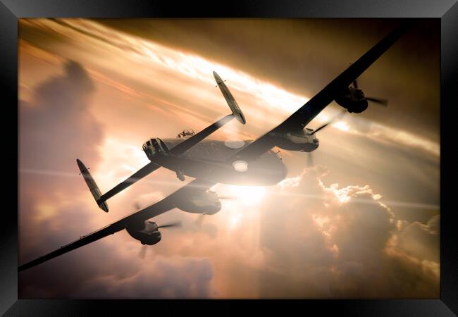 Lancaster Bomber Sun Rays Framed Print by J Biggadike