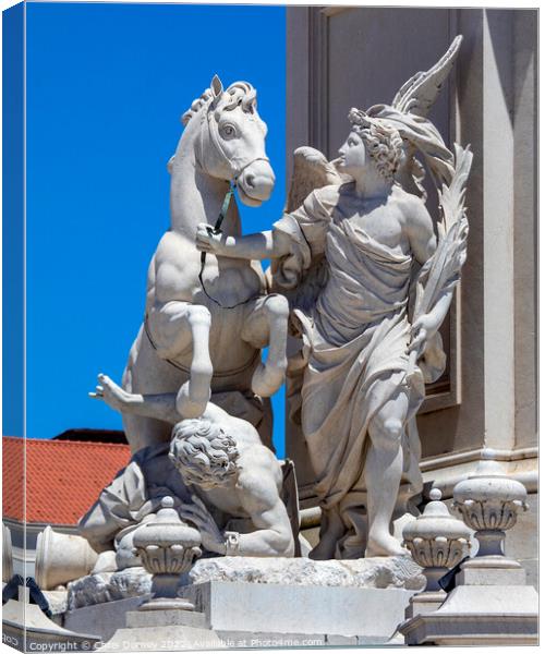 Sculpture at the base of the King Joseph I Statue in Lisbon, Por Canvas Print by Chris Dorney