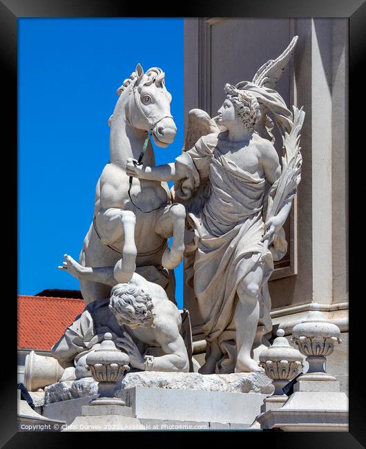 Sculpture at the base of the King Joseph I Statue in Lisbon, Por Framed Print by Chris Dorney
