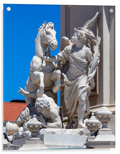 Sculpture at the base of the King Joseph I Statue in Lisbon, Por Acrylic by Chris Dorney